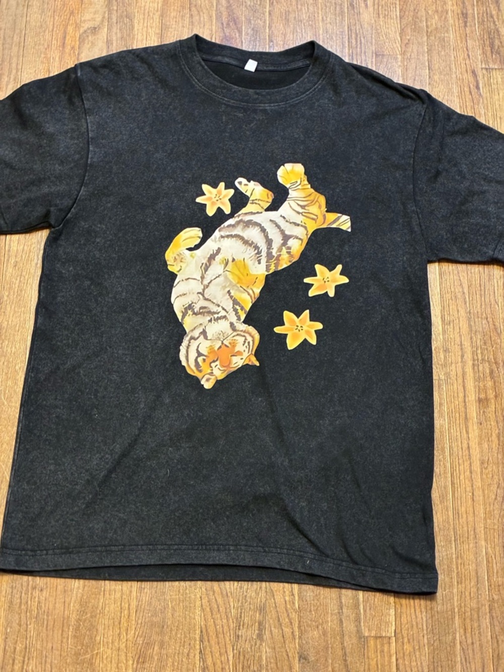 Black Short Sleeve Tee with Yellow Tiger Graphic - Women